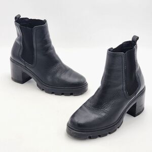 Splendid Melisa Chelsea Chunky Lug Sole Leather Ankle Boots Black Size 8.5